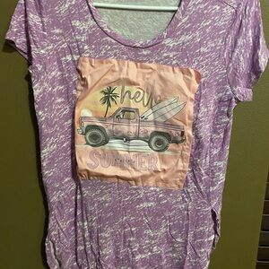 Hand designed summer themed short sleeve shirt, women’s size medium